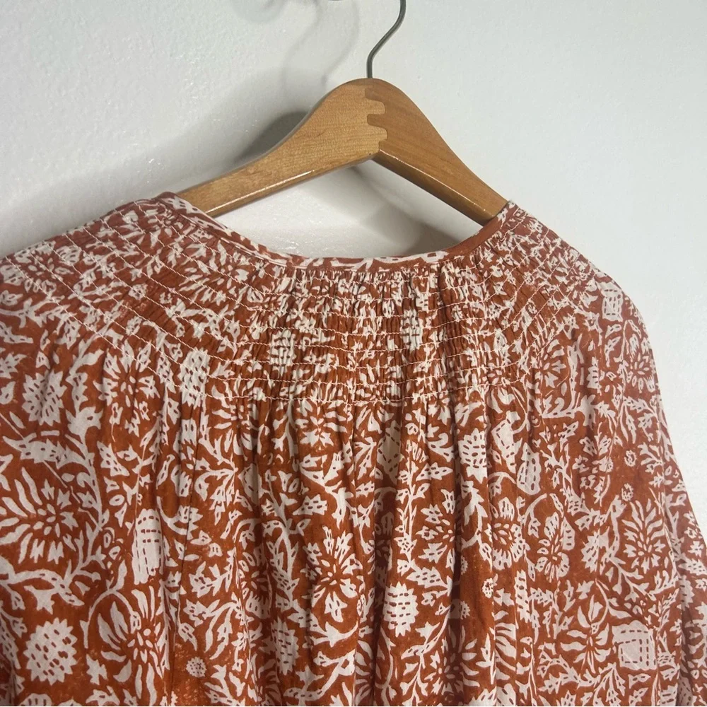 Cleobella Organic Cotton Belted Puff Sleeve Mini Dress Orange Floral Vivian S